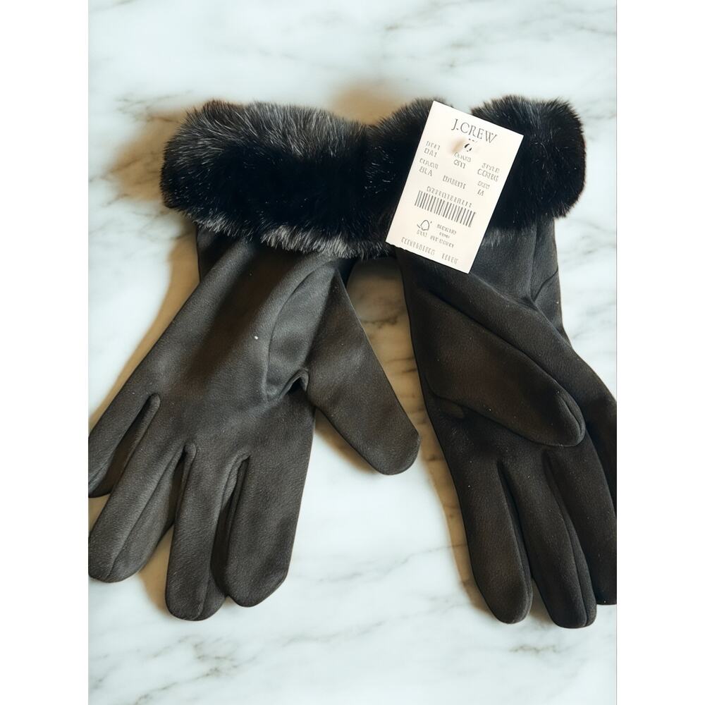 J.Crew Faux Fur Trim Black Winter Gloves Women’s M - Picture 6 of 6